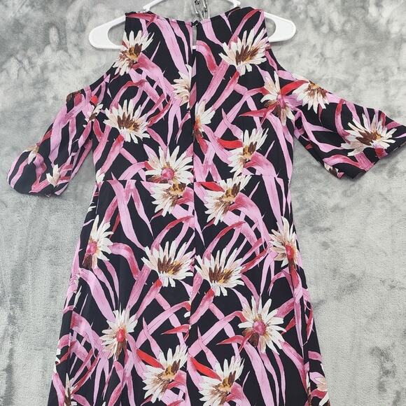 Who What Wear Dress Womens M Pink Black Floral Cold Shoulder High Low Hem Midi - Picture 4 of 12